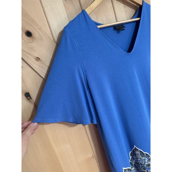 J. Jill | Wearever Collection Blue Paisley Borderd Shirt Dress | Size L - Picture 4 of 11